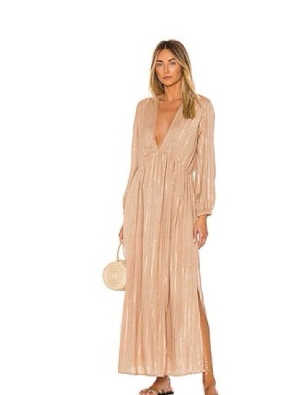 Deep V Maxi Dress in Nude Blush